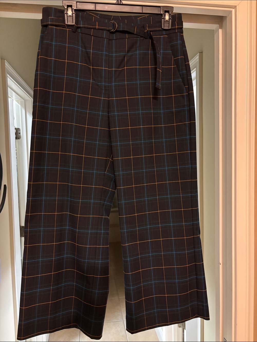 Ann Taylor Factory Black Plaid Wide-Leg Pants with Blue & Brown Windowpane